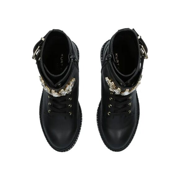 KURT GEIGER LONDON Black Genuine Leather Embellished Combat Boots 7 - Picture 5 of 6